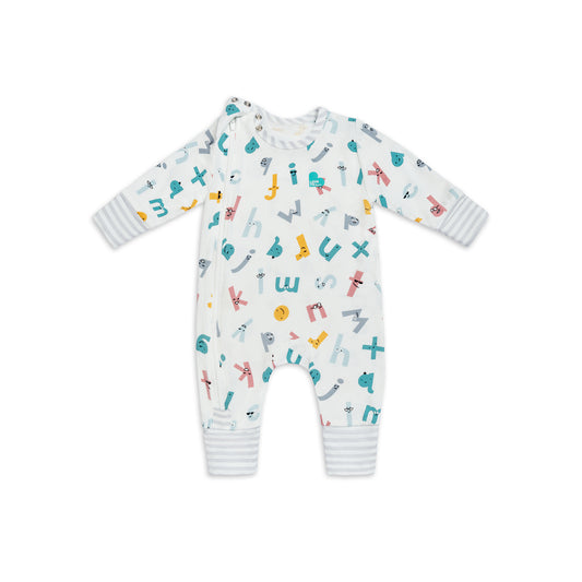 Footless Romper Ecovero White Alphabet Soup