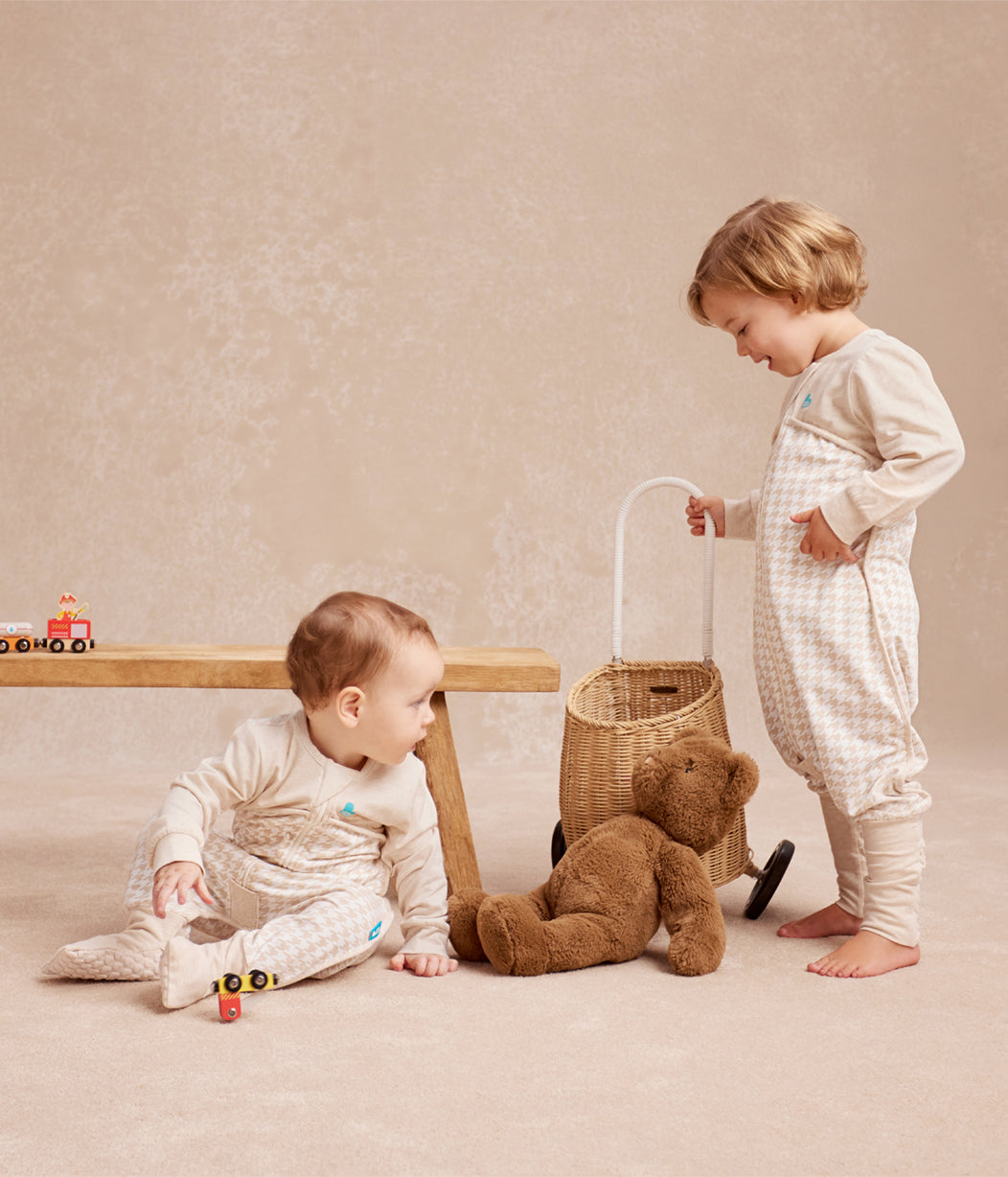 Schlafanzug langarm 1.0 TOG Baumwolle Beige Hahnentritt