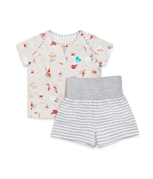 Ensemble pyjama manches courtes Coton Beige Fête de la neige