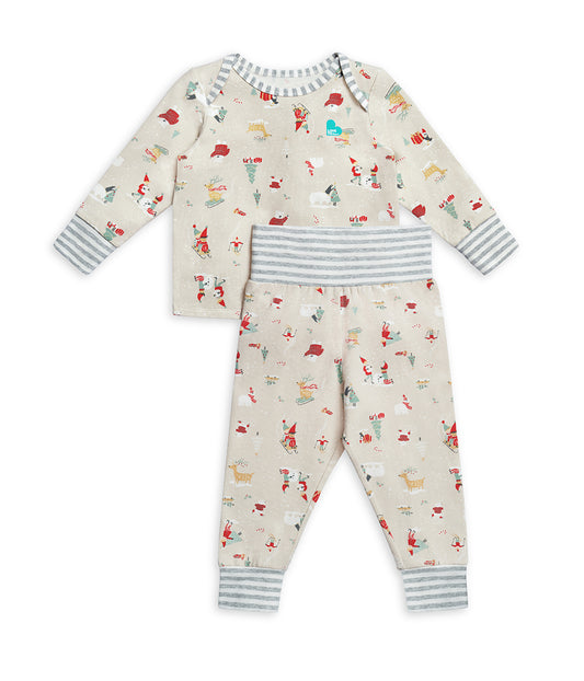Kids Pyjama Set Long Sleeve Cotton Beige Snow Party