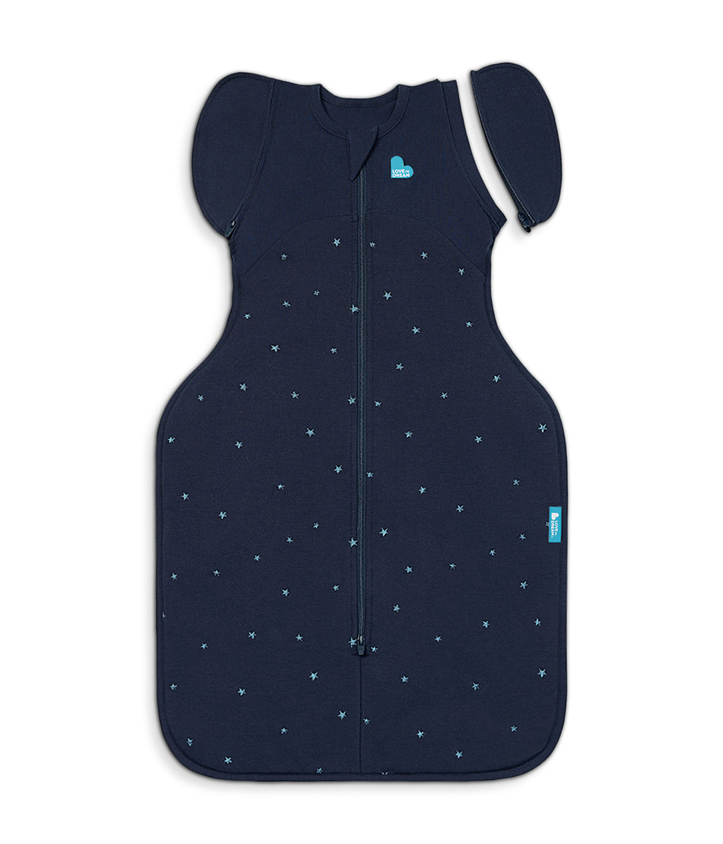 Swaddle Up™ 2-in-1 Übergangspucksack 1.5 TOG Baumwollfleece Marineblau Gestickter Funkelstern