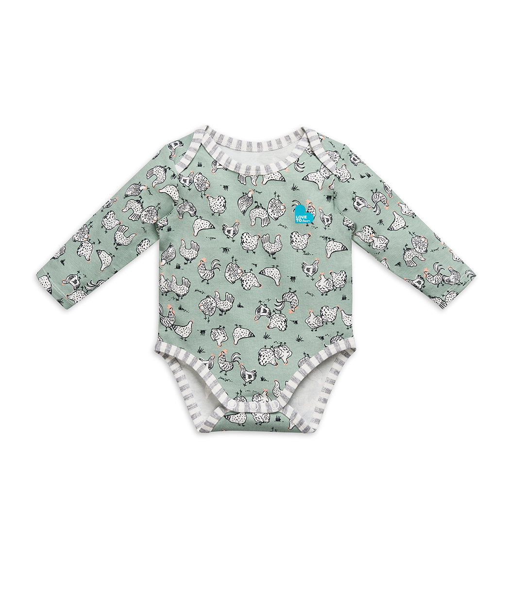 Bodysuit Long Sleeve Baumwolle Oliv Hühnerrennen