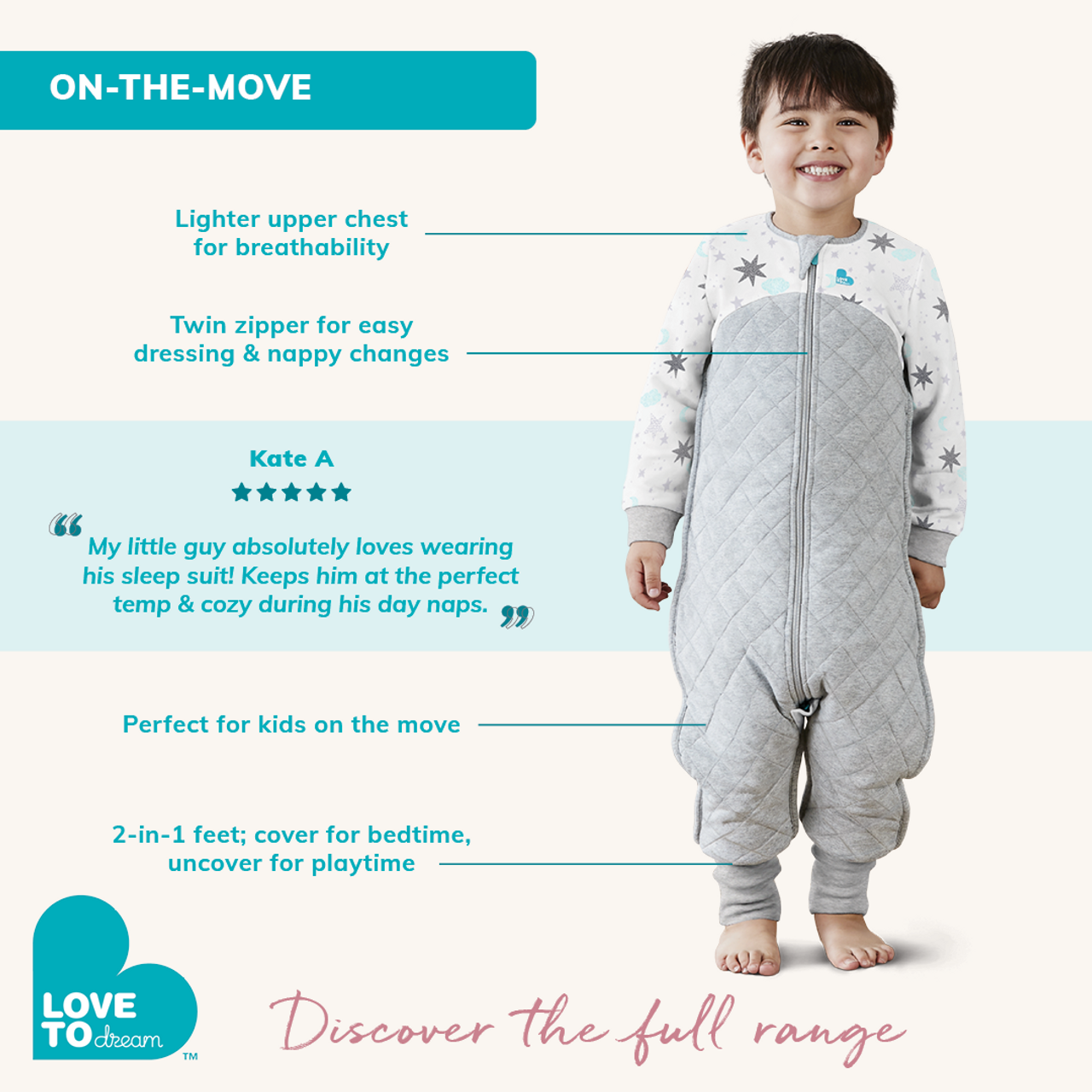 Pyjama Love To Dream™ en coton biologique et laine mérinos australienne Warm Clouds Grey