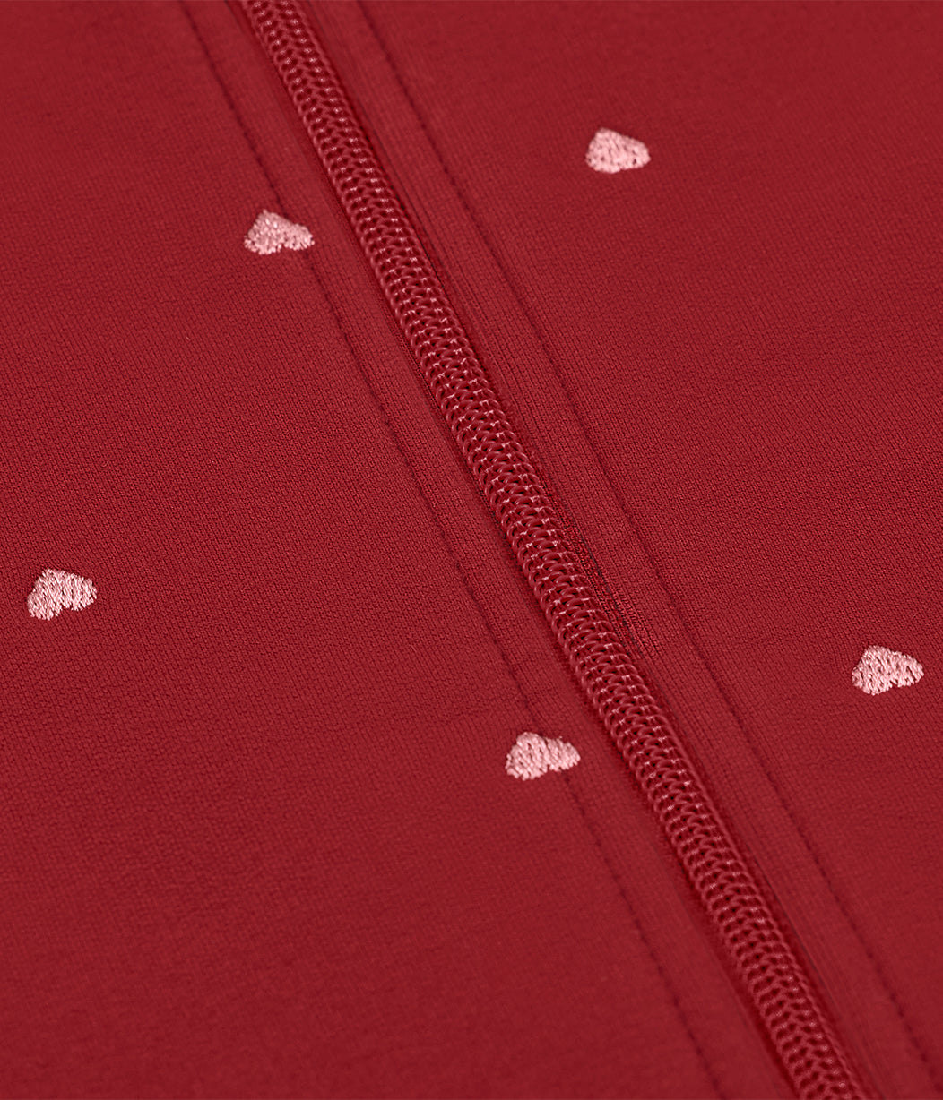 Schlafsack ärmellos 1.5 TOG Baumwollfleece Bordeauxrot Gestickte Herzen