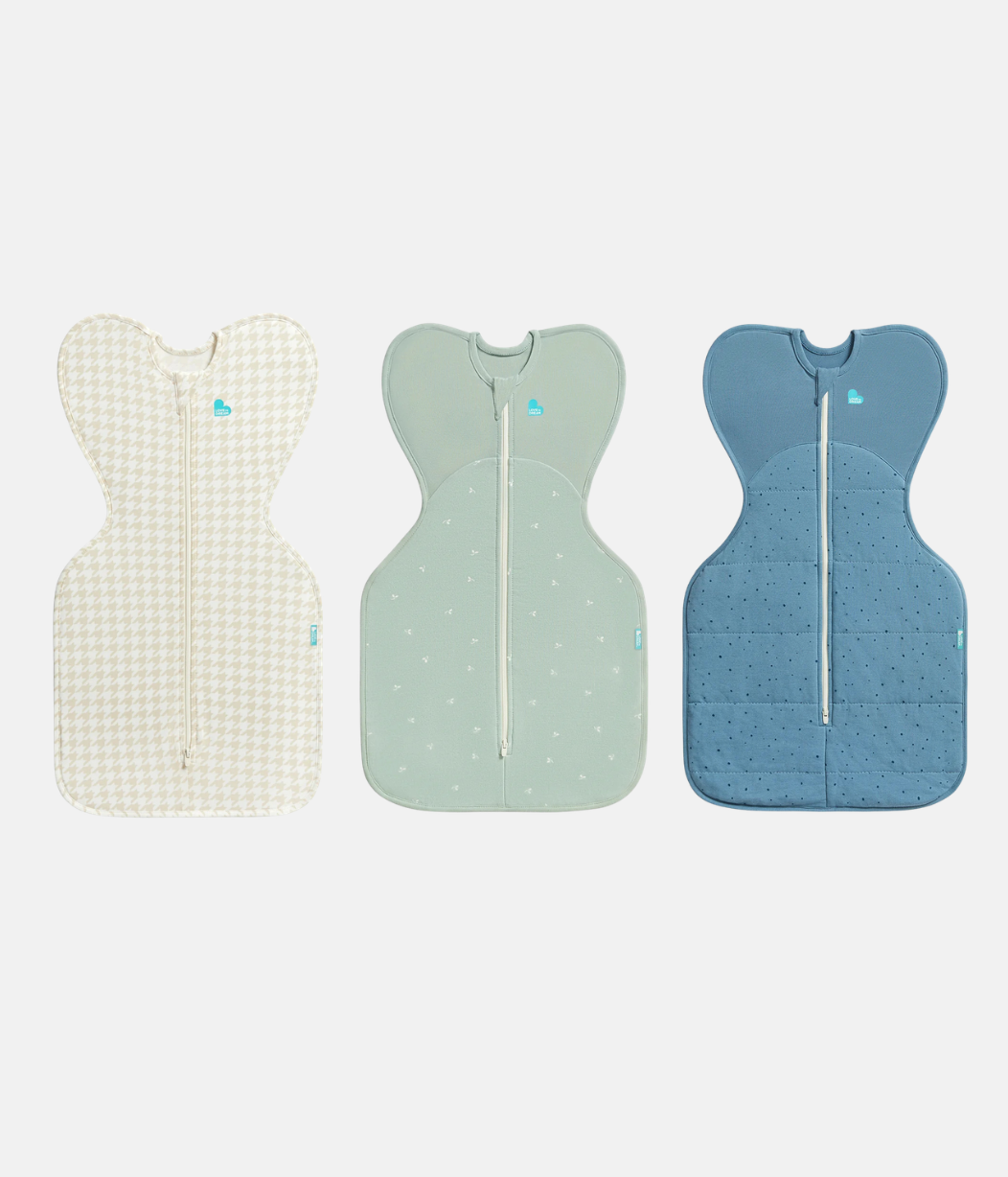 Swaddle Up Starter Bundle | 1.0 | 1.5 | 2.5 TOG | Beige Hahnentritt | Oliv Zweige | Sturmblau Steinchen