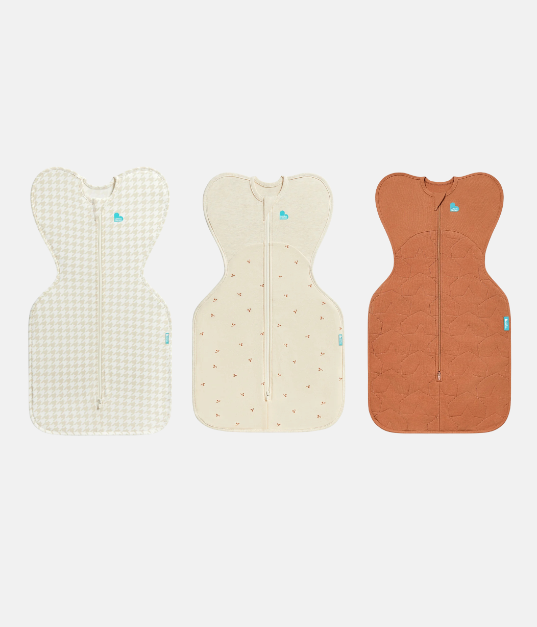 Swaddle Up Starter Bundle | 1.0 | 1.5 | 2.5 TOG | Beige Hahnentritt | Naturmeliert Zweige | Haselnuss Gesteppter Stern