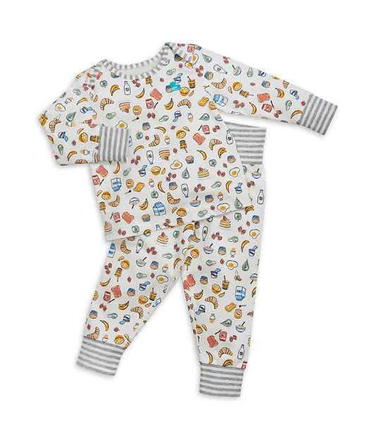 Kids Pyjama Set Long Sleeve Cotton White Breakfast