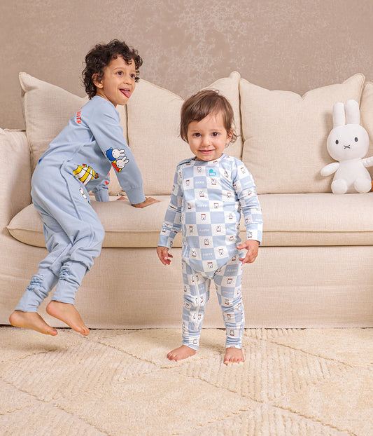 Strampler Baumwolle Blau Miffy Karomuster