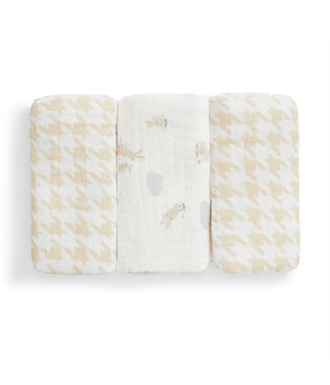 Lot de 3 débarbouillettes Mousseline Blanc Lapins Nuage