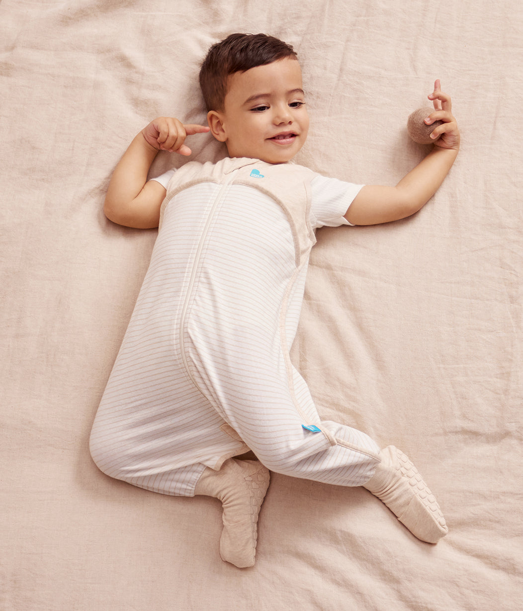 Sleep Suit Sleeveless 0.2 TOG Cotton Tan Breton Stripe