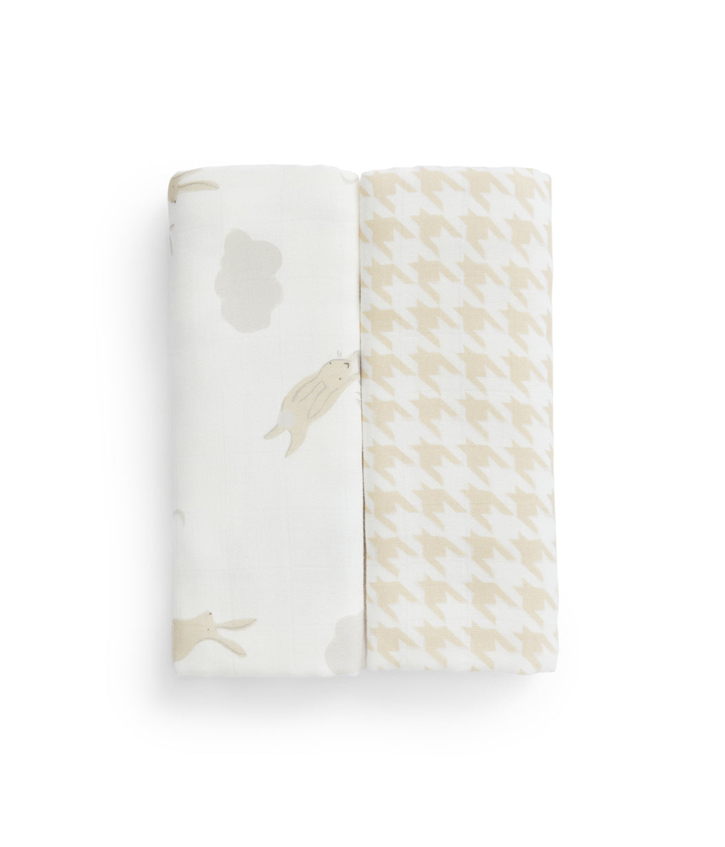 Bavoirs D'Épaule Lot De 2 En Mousseline Blanc Nuage Lapin