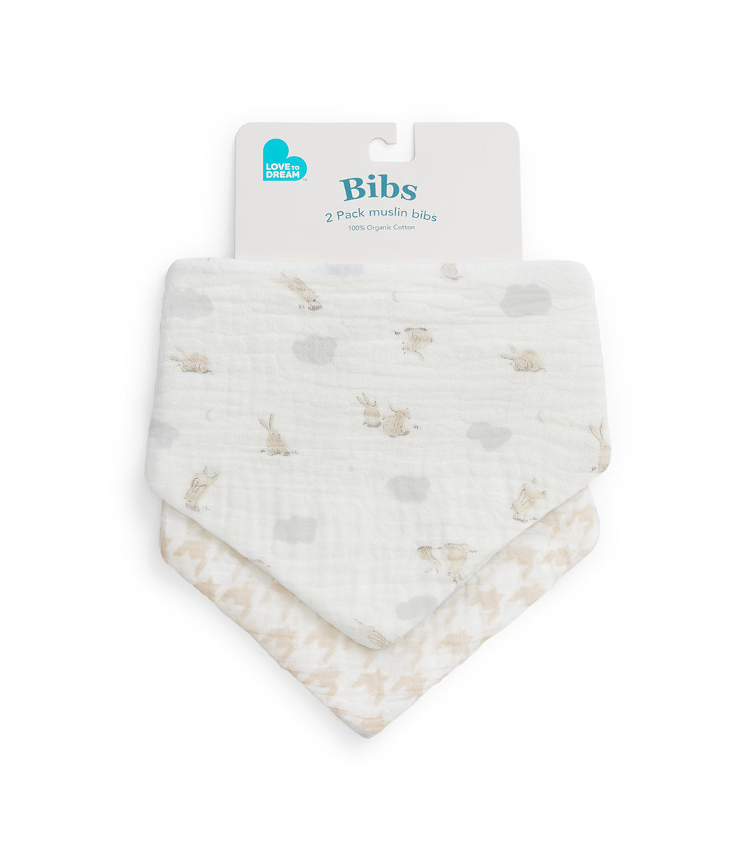 
Bib 2 Pack Muslin White Mini Cloud Bunnies