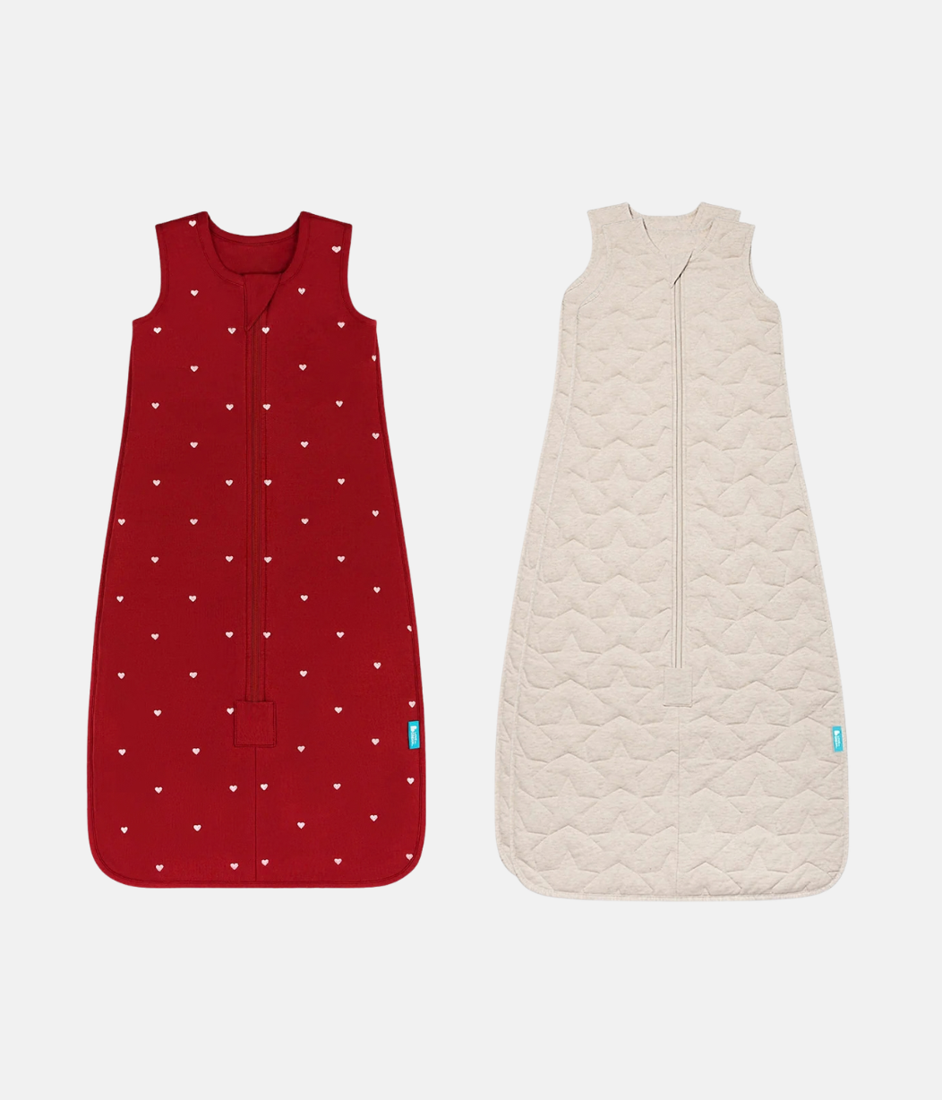 Schlafsack Bundle | 1,5 | 2,5 TOG | Bordeauxrot Herzen | Naturmeliert Stern