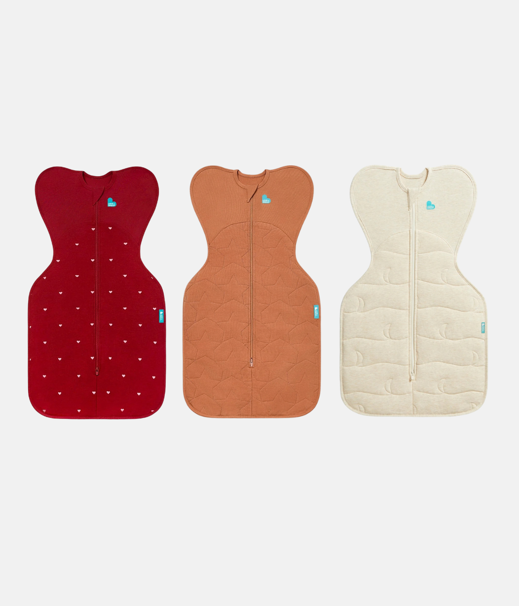 Swaddle Up Starter Bundle | 1,5 | 2,5 | 3,5 TOG | Bordeauxrot Herzen | Haselnuss Stern | Naturmeliert Mond