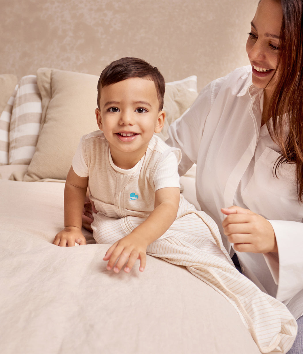 Schlafsack ärmellos 0.2 TOG Baumwolle Beige Ringelmuster